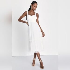 Lulus Small White Tulle Bustier Midi Dress